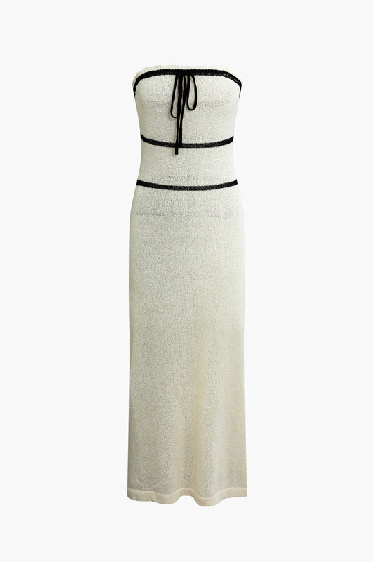 CONTRAST STRAPLESS MIDI DRESS