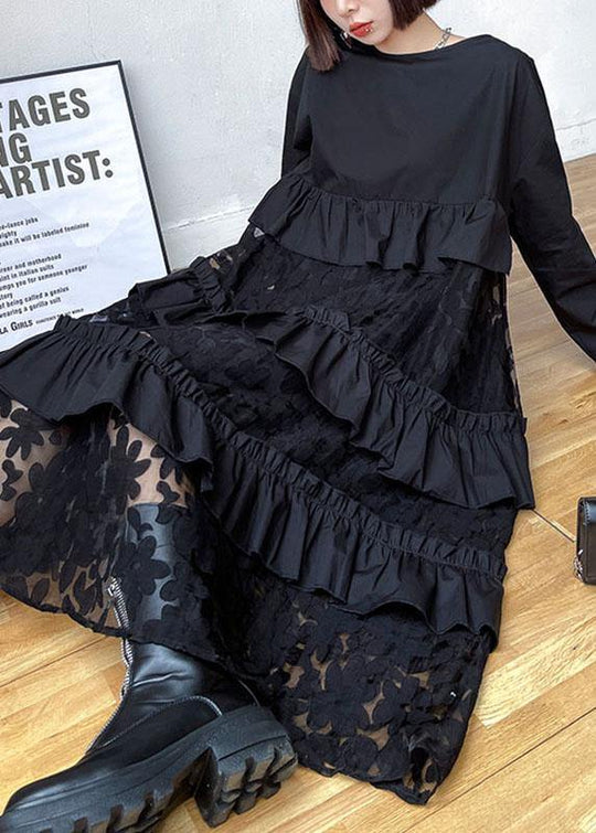 BOHEMIAN BLACK RUFFLES  FALL LACE DRESS