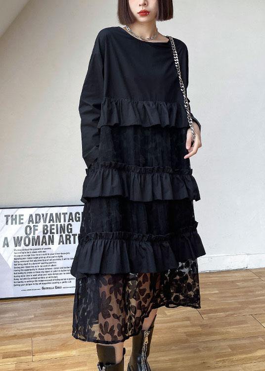 BOHEMIAN BLACK RUFFLES  FALL LACE DRESS